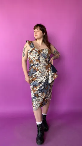 1980s Brown Tropical Dress, sz. L