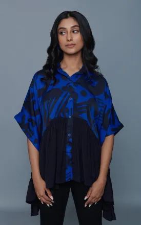 Abstract Printed Asymmetric Gathered Shirt