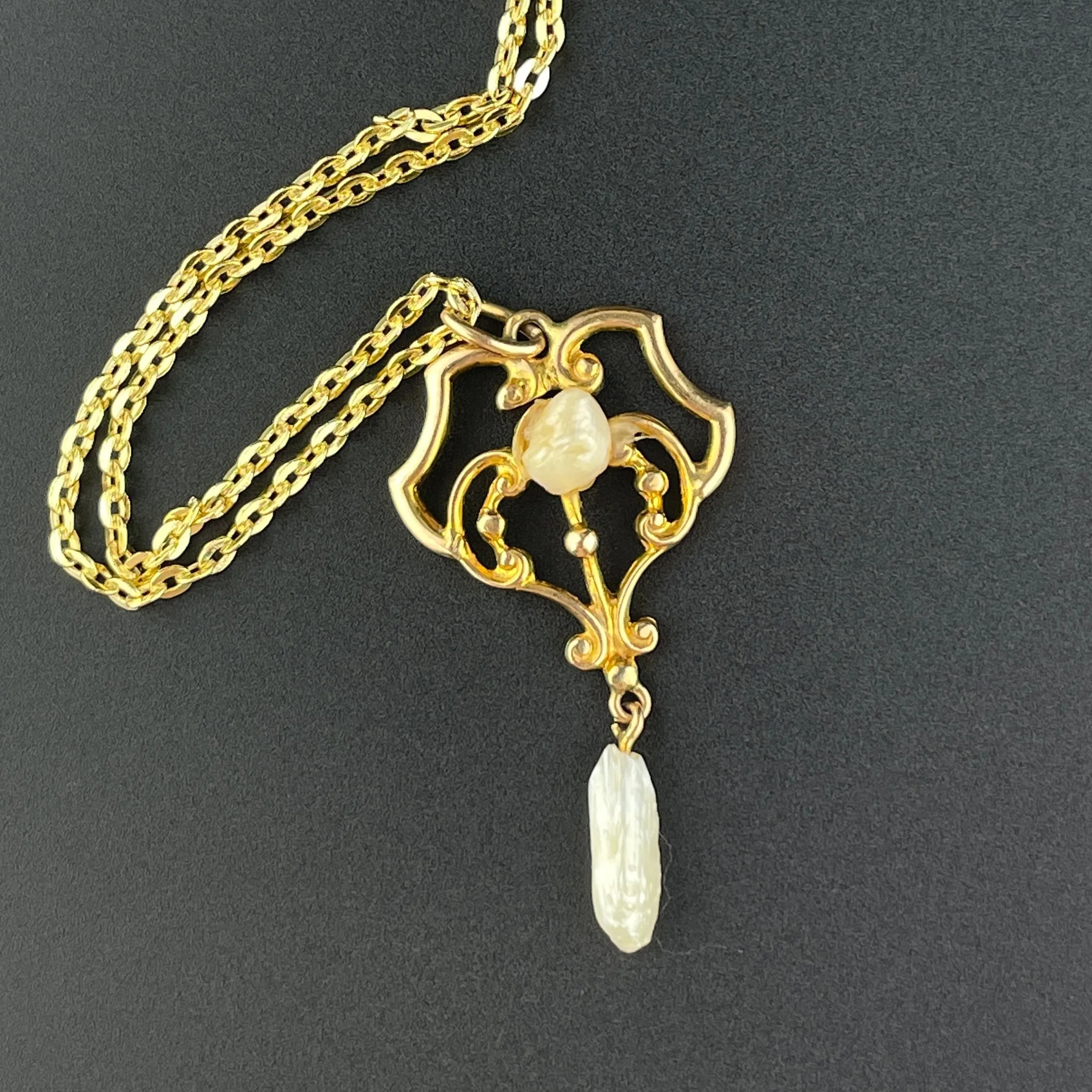 Antique Edwardian 14K Gold Pearl Lavaliere Pendant Necklace