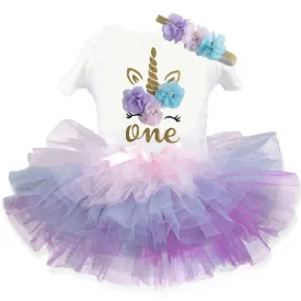 Baby Girl Summer Unicorn 1Y Birthday Party Tutu Dress