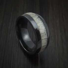 Black Zirconium and Antler Men's Ring Custom Made Band