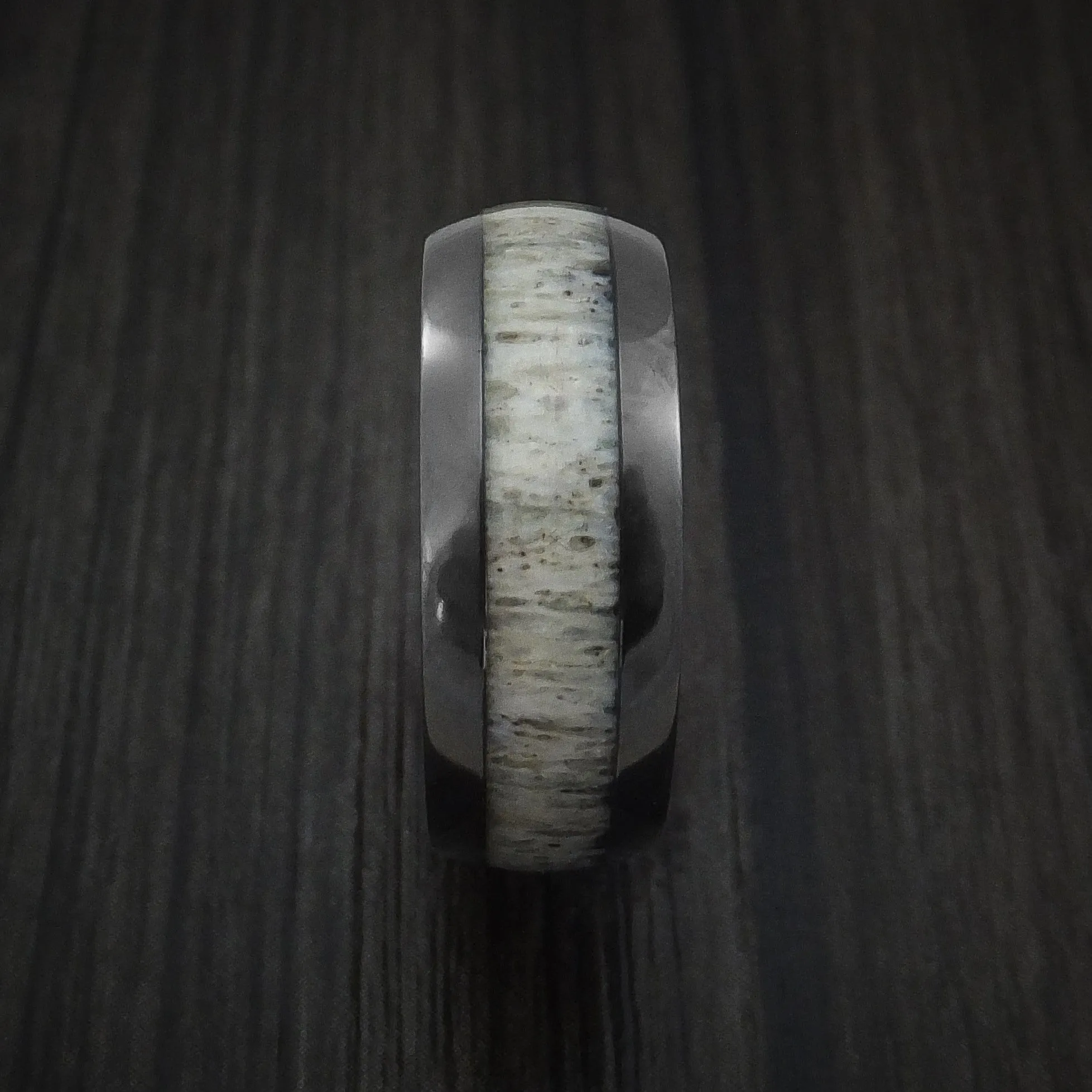 Black Zirconium and Antler Men's Ring Custom Made Band