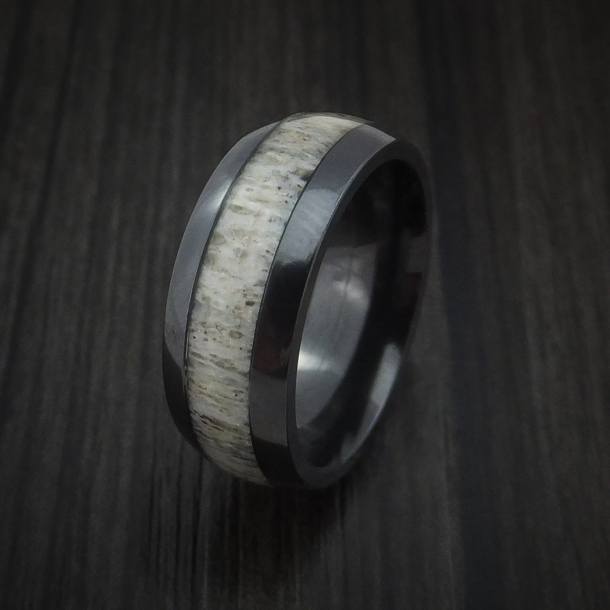 Black Zirconium and Antler Men's Ring Custom Made Band