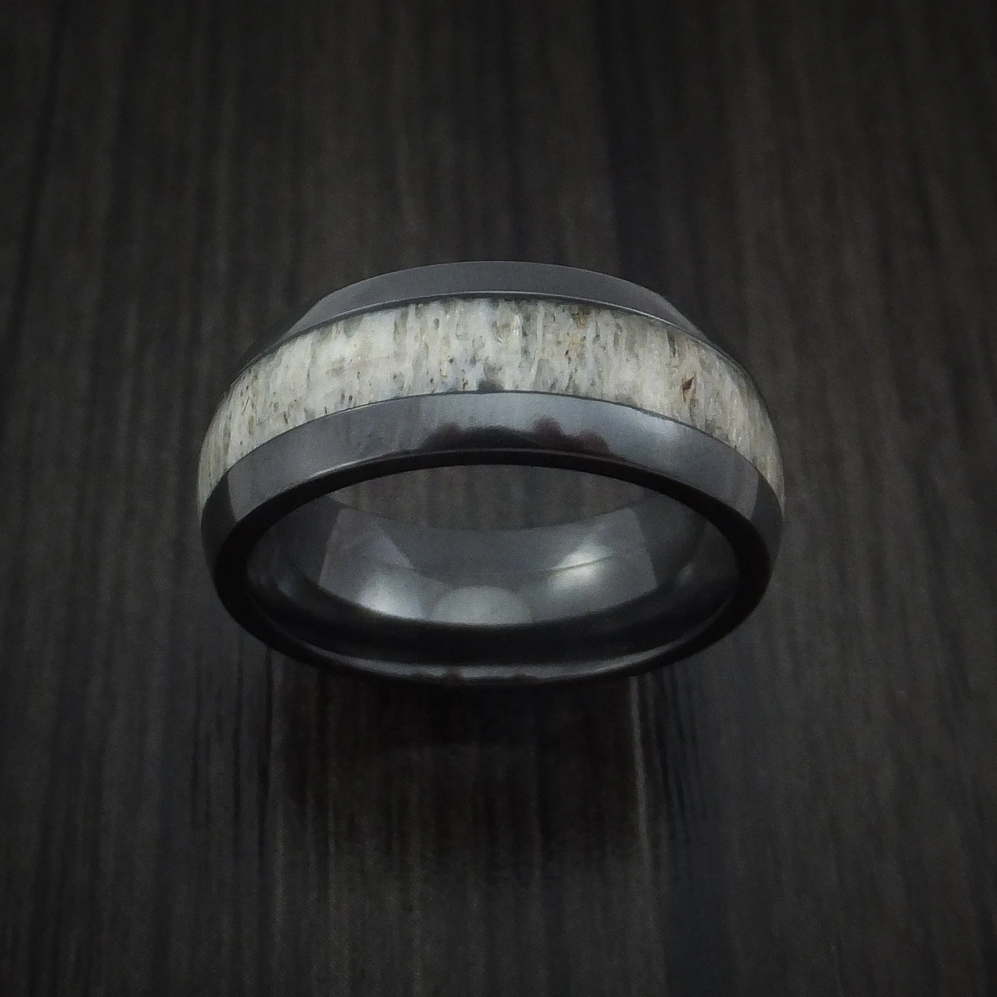 Black Zirconium and Antler Men's Ring Custom Made Band