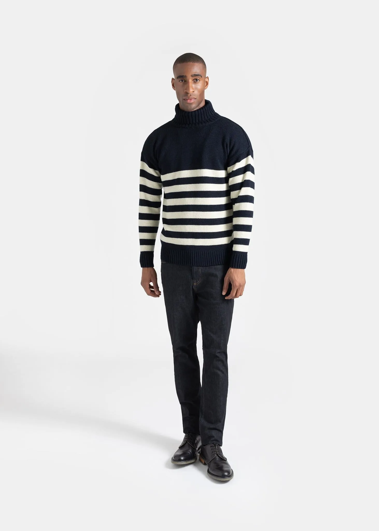 Breton Submariner Jumper Navy with Ecru Stripes