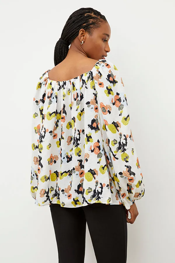 Camilla Top - Meadow Print Linen :: Multicolor