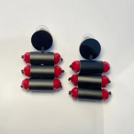 CB457 - Tube Drop Earrings in Black / Red