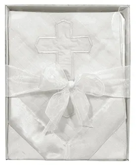 Christening/Blessing Woven Satin Blanket with Embroidered Cross, White