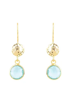 Circle & Hammer Earrings Gold Blue Topaz