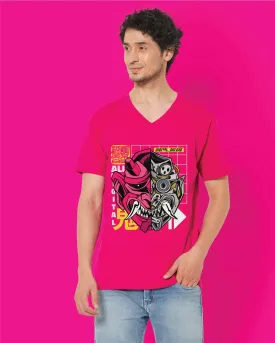 Cyber Monster V Neck: Fuchsia