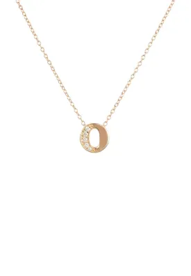 Diamond Initial Letter Pendant Necklace Rose Gold O