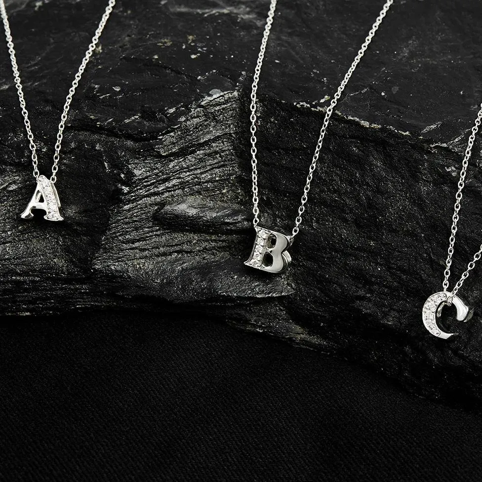 Diamond Initial Letter Pendant Necklace Rose Gold R