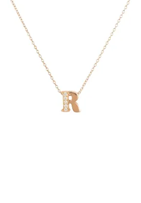 Diamond Initial Letter Pendant Necklace Rose Gold R