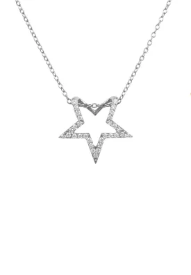 Diamond Open Star Pendant Necklace Silver