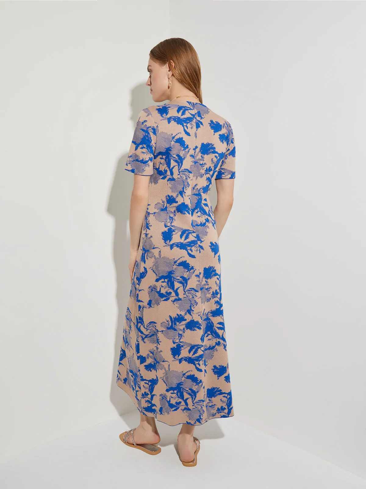 Floral Jacquard Soft Knit A-line Dress