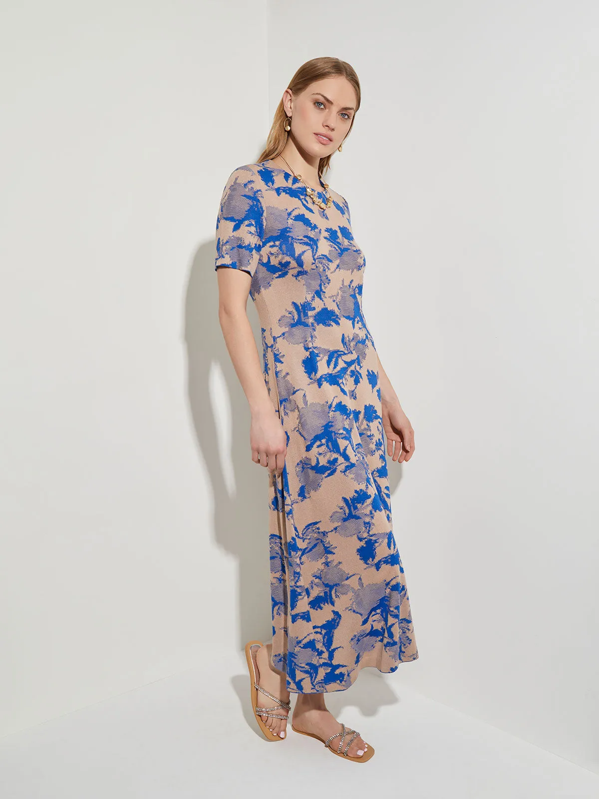 Floral Jacquard Soft Knit A-line Dress