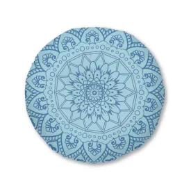 Handmade Mandala Art Floor Cushion - Steel Blue on Light Blue - Tufted