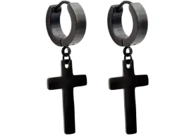 Men's Black Stainless Steel Cross Earrings