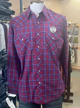 Mens Burgundy and Blue Wrangler Button Up Shirt