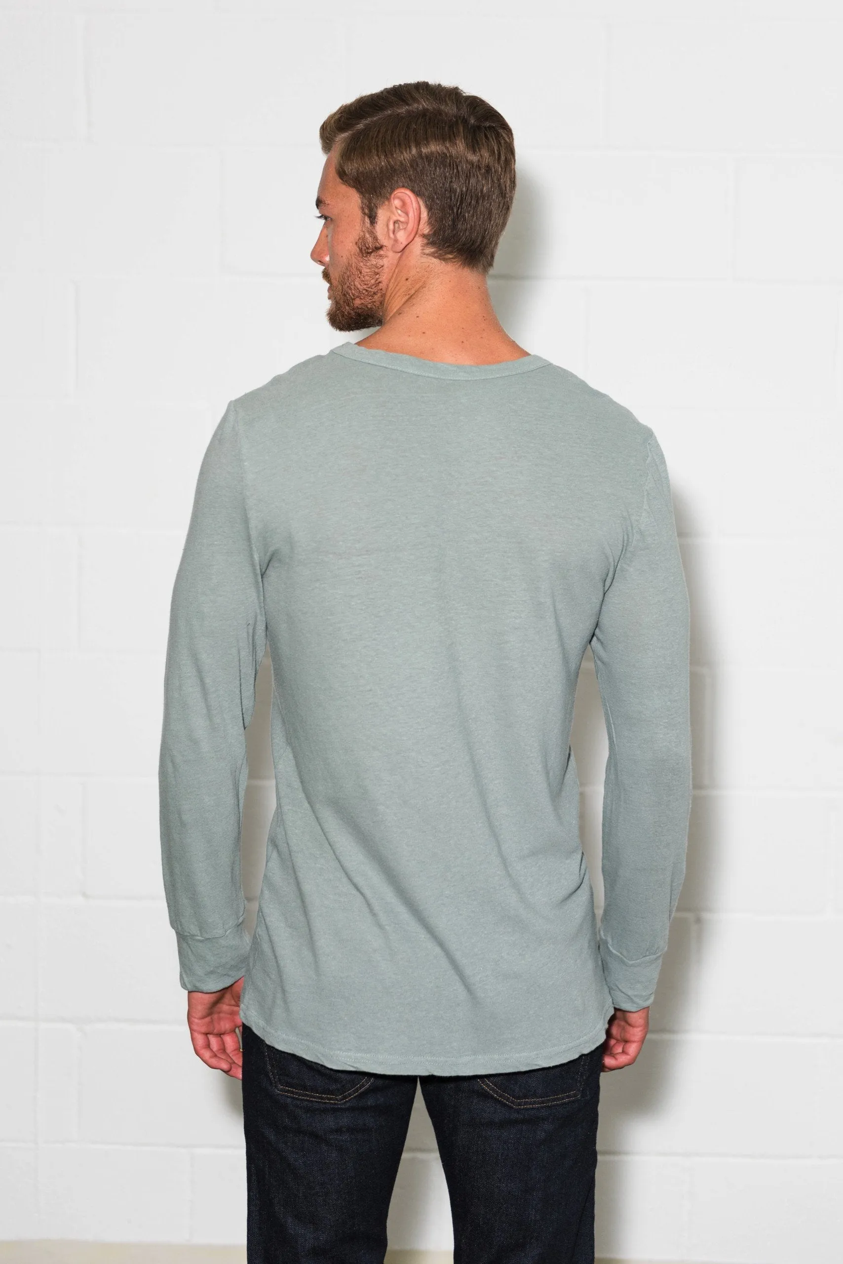 Men's Linen Blend Wide Cuff Long Sleeve Tee