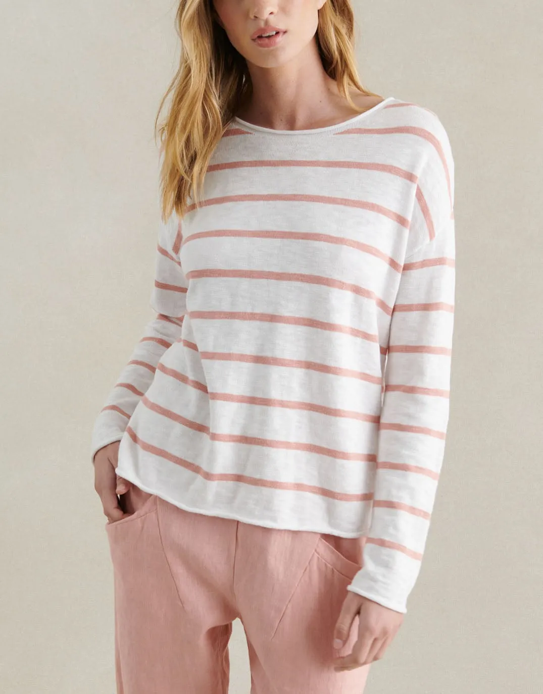 Minnie Top - White/Peach Stripe