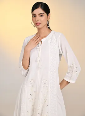 Misha Ivory Embroidered Long A-line Kurta Set for Women