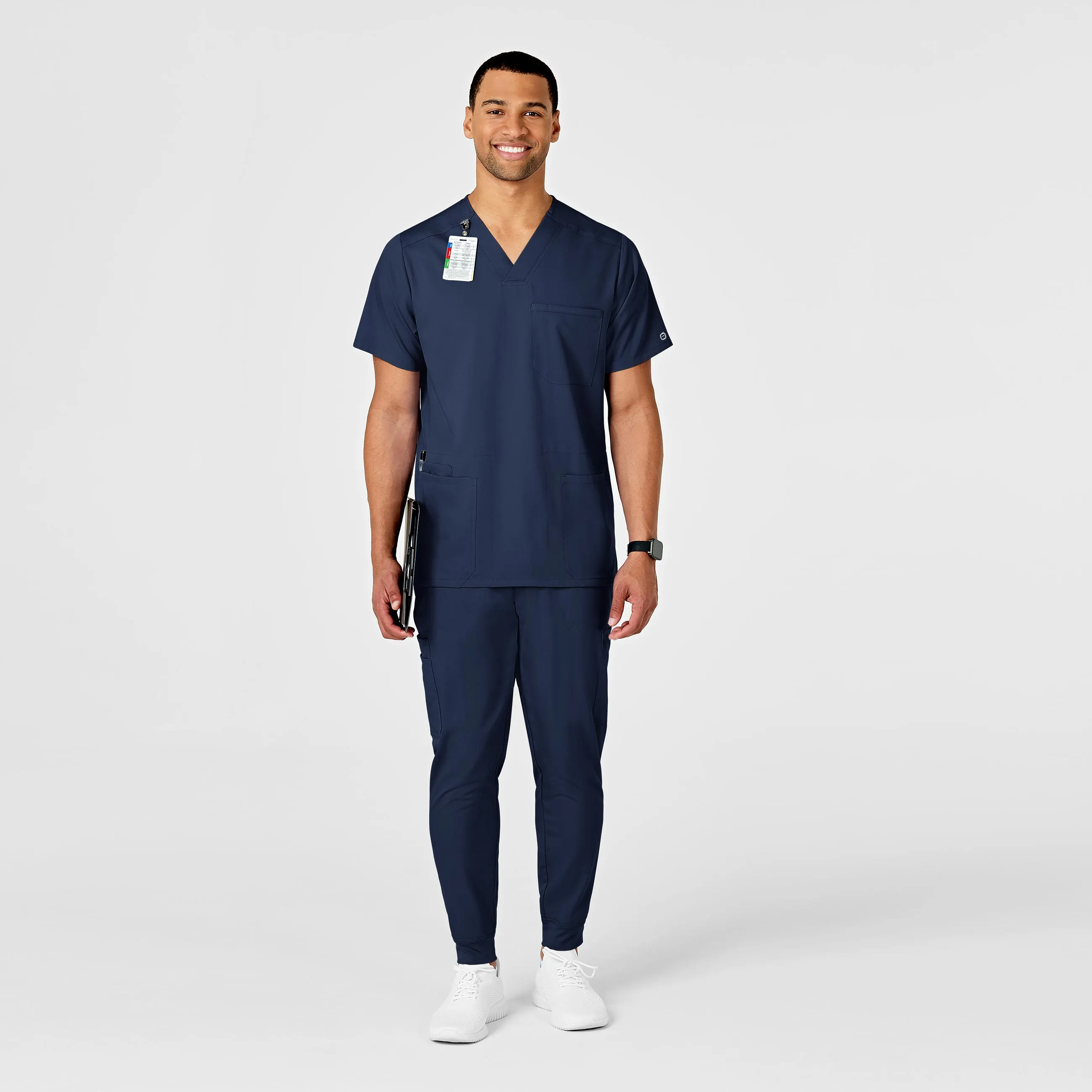 PRO Men's Multi-Pocket V-Neck Scrub Top - Navy