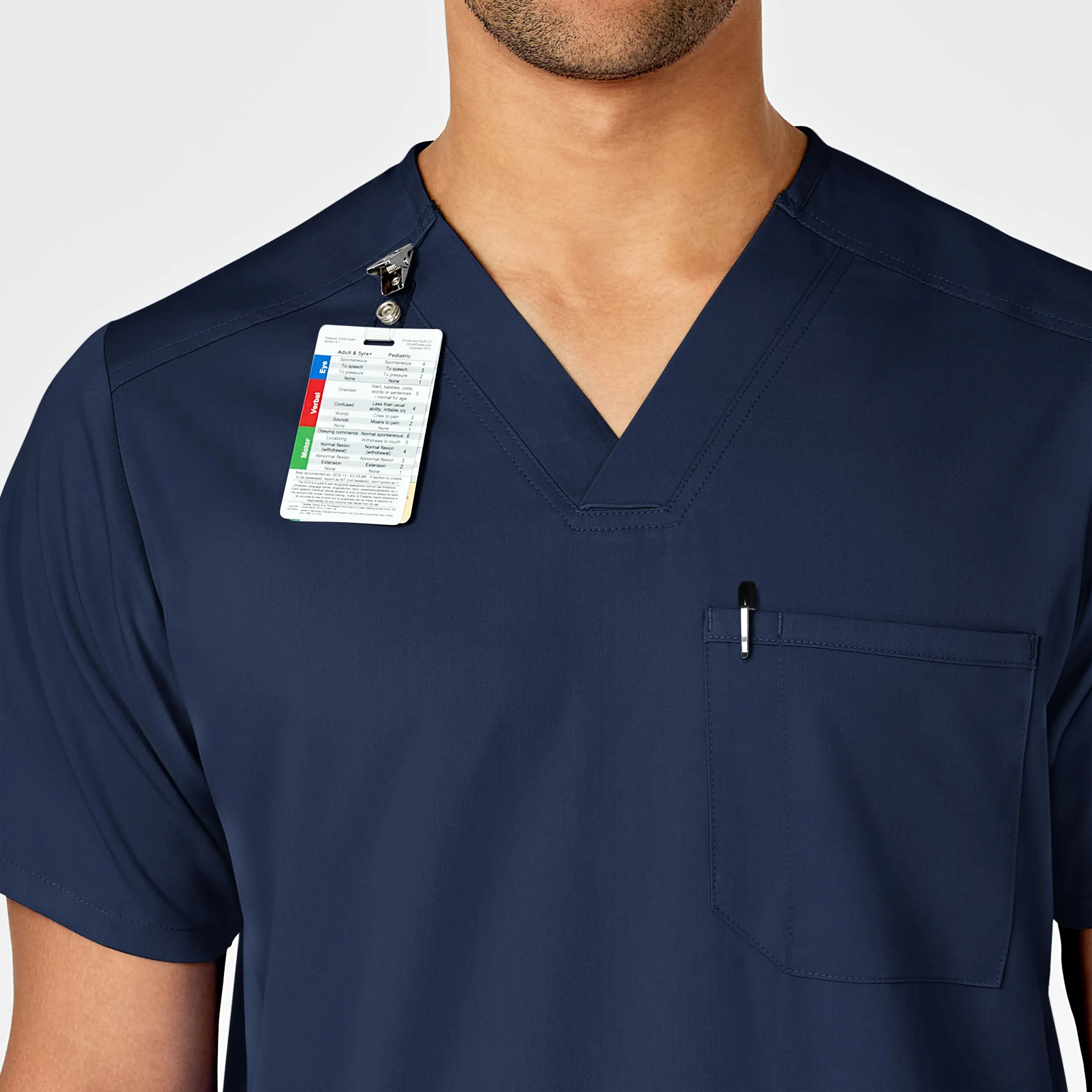 PRO Men's Multi-Pocket V-Neck Scrub Top - Navy