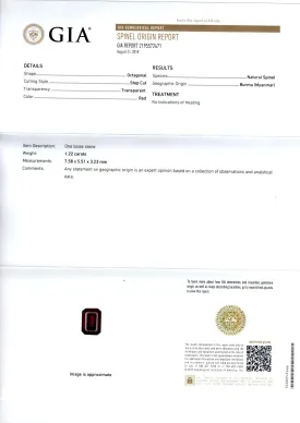 Red Spinel 1.22ct Myanmar No Heat