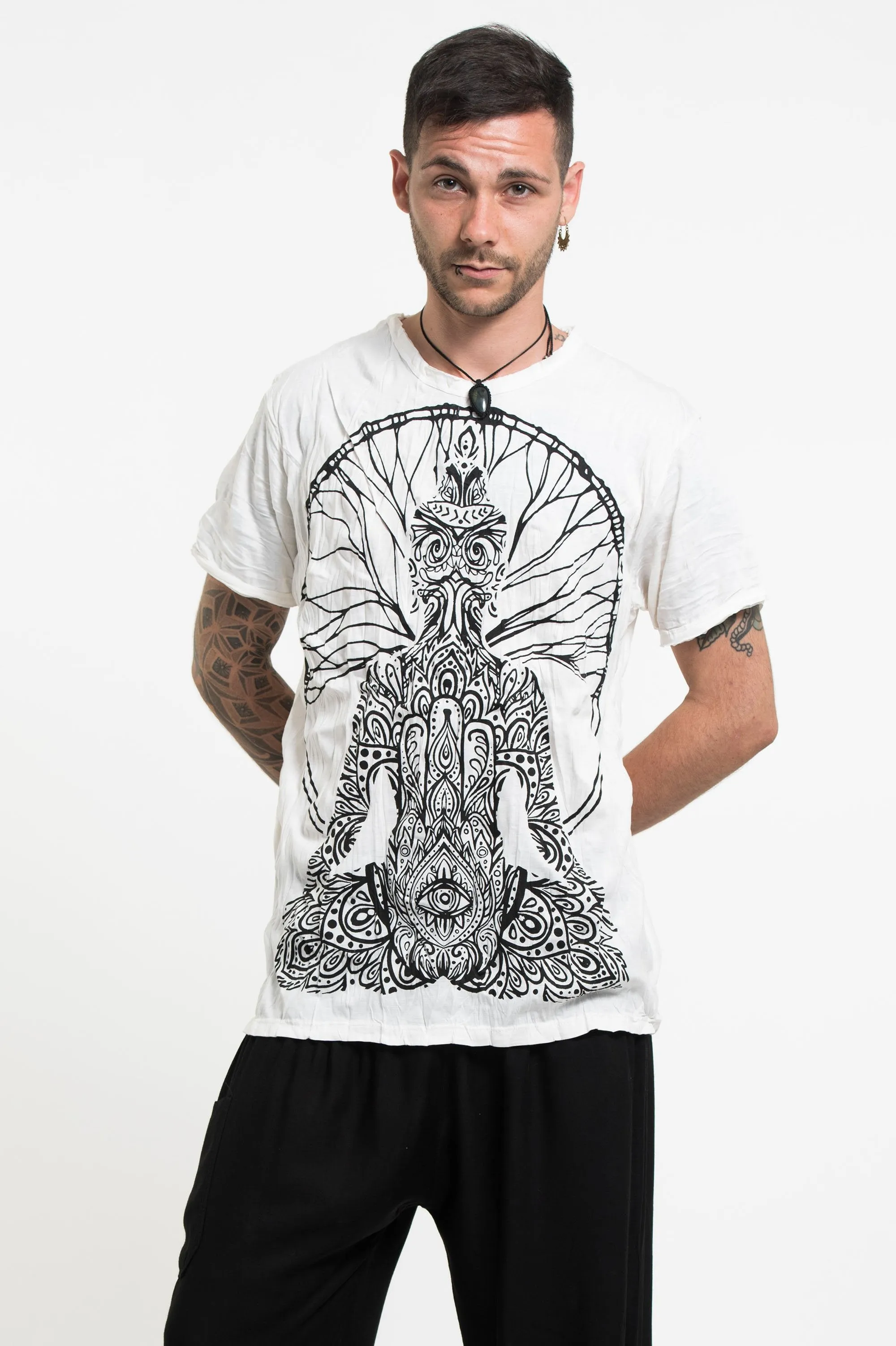 Sure Design Men's Hamsa Meditation T-Shirt White