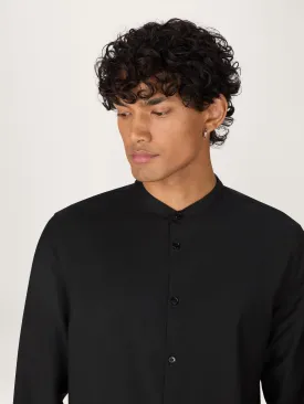 The All Day Shirt Merino Collarless || Black | Merino Poplin