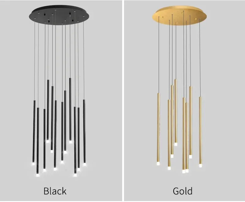 YLK Tube Design Modern LED chandelier long gold/black hanging light fixture